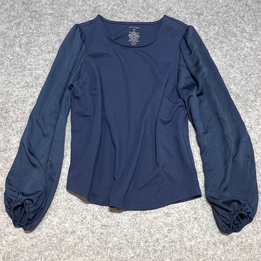 Nine West Navy‎ Blue Puff Shoulder Balloon Sleeve Top Crew Neck Medium